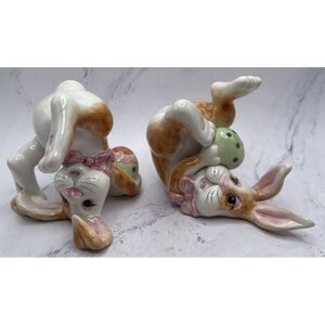 2 Fitz & Floyd Essentials Eggscapades‎  2 Flipping Easter Bunnies with Eggs